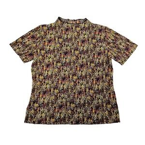 Effeci Sz M‎ VTG Textured Stretchy Abstract Retro Mock Neck Short Sleeve Top